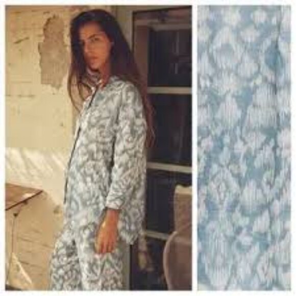 Zara Green and Wight Wide Leg Patterned Pants and Shirts Size S - Picture 1 of 13